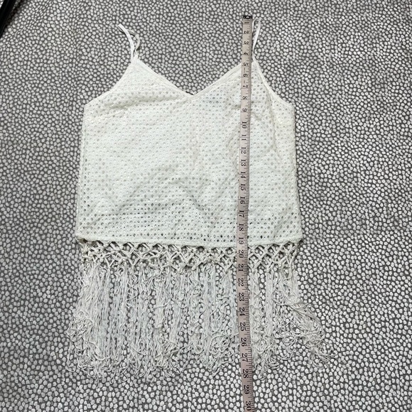 Skies Are Blue White Crochet Top With Fringe Small - Picture 3 of 8
